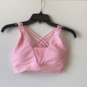 Lorna Jane Pink Mesh Ribbed Strappy Sports Bra xs